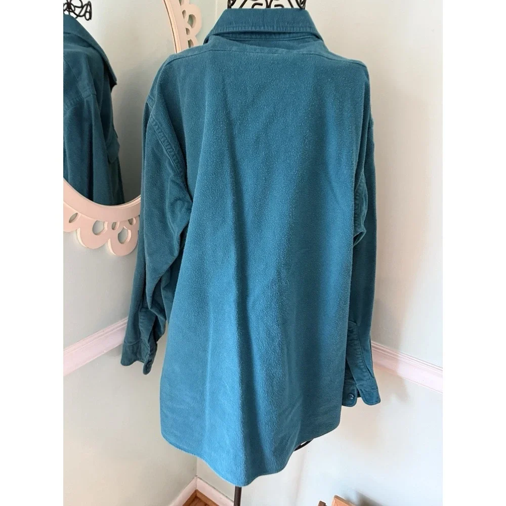 Vtg LL‎ Bean Shirt Men Tall 17 1/2 Dark Teal Green Chamois Cloth USA 80s Western
